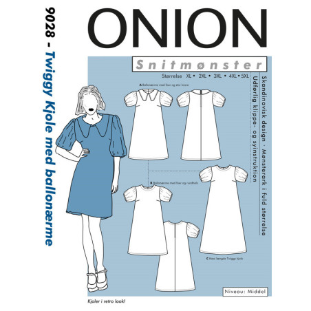 Twiggy Kjole m/ballonærmer plusmode onion 9028