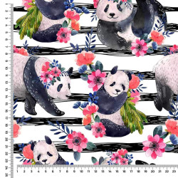 Panda med blomster og striber  metervare