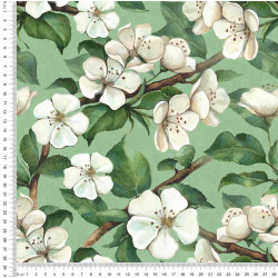Magnolia gren i blomst jersey metervare