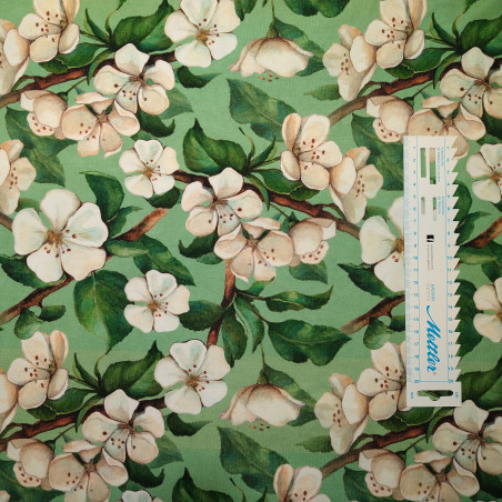 Magnolia gren i blomst jersey metervare