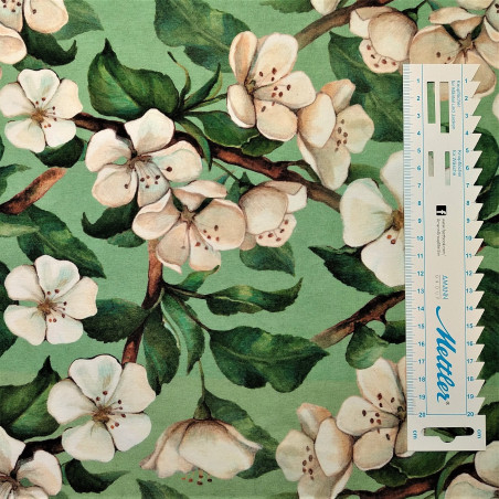 Magnolia gren i blomst jersey metervare