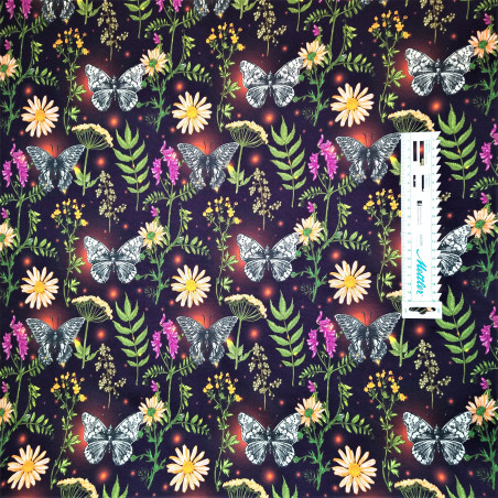 Sommerfugle og blomster jersey metervare