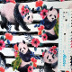 Panda med blomster og striber metervare