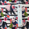 Panda med blomster og striber  metervare