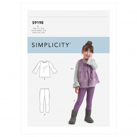 Bluse leggings og vest pigetøj Simplicity snitmønster 9198