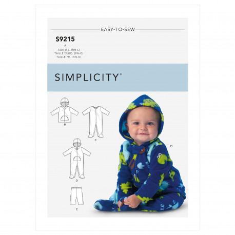 Heldragt m/fødder og hætte babytøj Simplicity snitmønster 9215