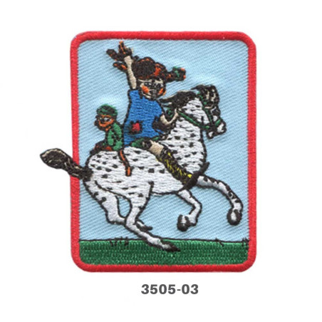 Pippi Langstrømpe på hest  broderet strygemærke 6,5x6 cm 3505-03