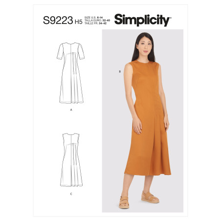 Kjole m/læg også plusmode snitmønster Simplicity 9223