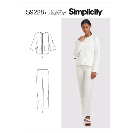 Kort jakke og bukser også plusmode Simplicity snitmønster 9228