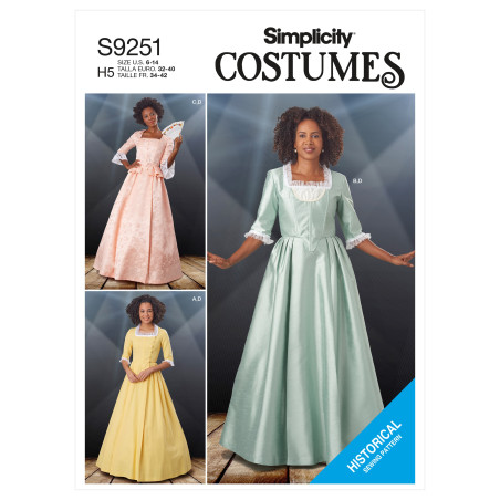 1800`tal kjole voksen kostume Simplicity snitmønster 9251