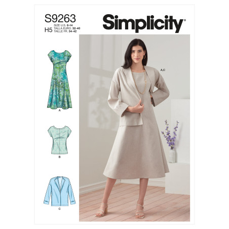 Kjole og Jakke også plusmode Simplicity snitmønster 9263
