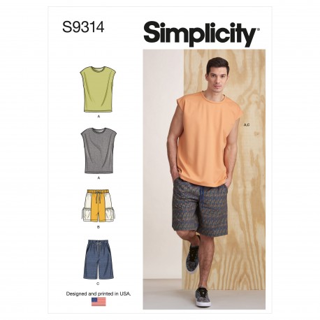 T-shirt og shorts herre snitmønster simplicity 9314