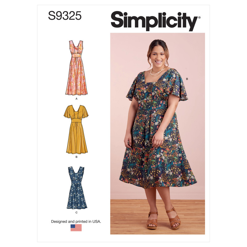 Kjole m/vingeærme  også plusmode snitmønster Simplicity 9325