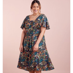 Kjole m/vingeærme  også plusmode snitmønster Simplicity 9325