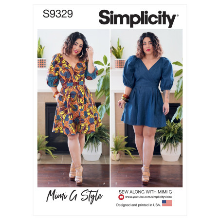 Kjole m/dyb rygudskæring også plusmode  snitmønster Simplicity 9329
