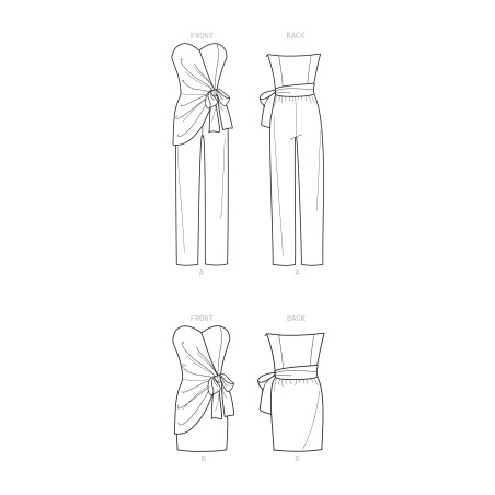 Jumpsuit og kjole stropløs også plusmode snitmønster Simplicity 9330