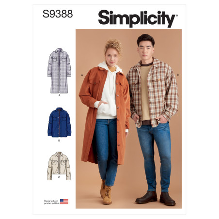 Unisex jakke og frakke Simplicity snitmønster 9388 A