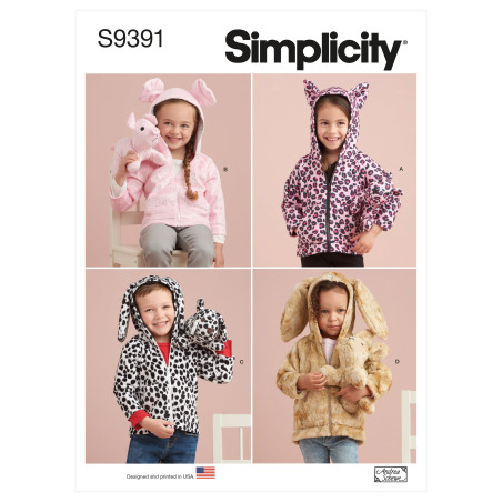 Børnejakke m/ører  og tøjdyr  Simplicity snitmønster 9391 A