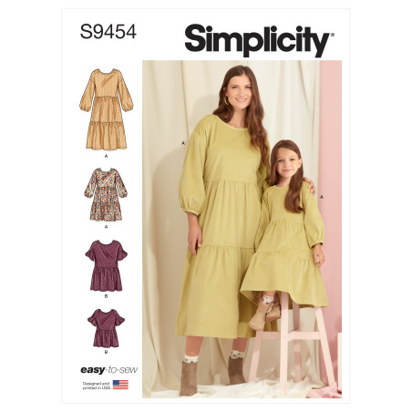 Flæsekjole og tunika  mor/datter Simplicity snitmønster 9454 A