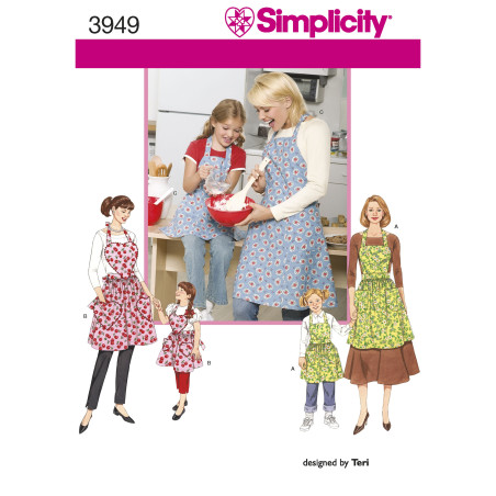 Forklæde m/hjertesmæk mor/datter snitmønster  3949 simplicity