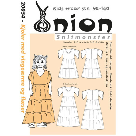Kjole m/vingeærme og flæse  pigekjole  Onion snitmønster 20054
