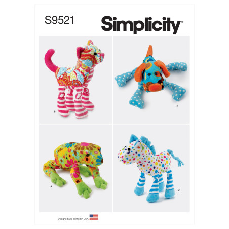 Tøjdyr hund kat og frø Simplicity snitmønster S9521 OS
