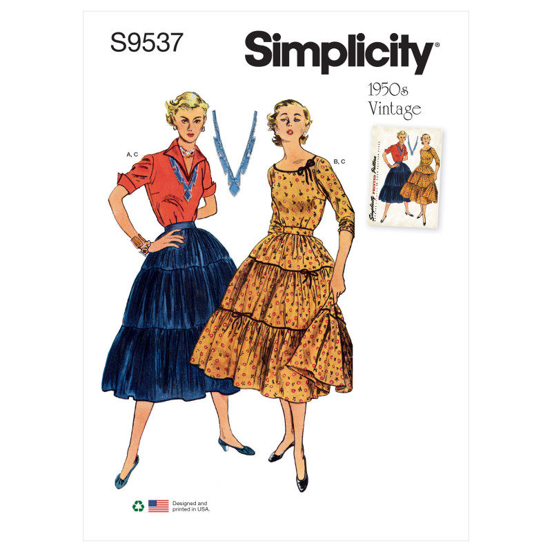 1950´bluse og flæse nederdel Simplicity snitmønster S9537