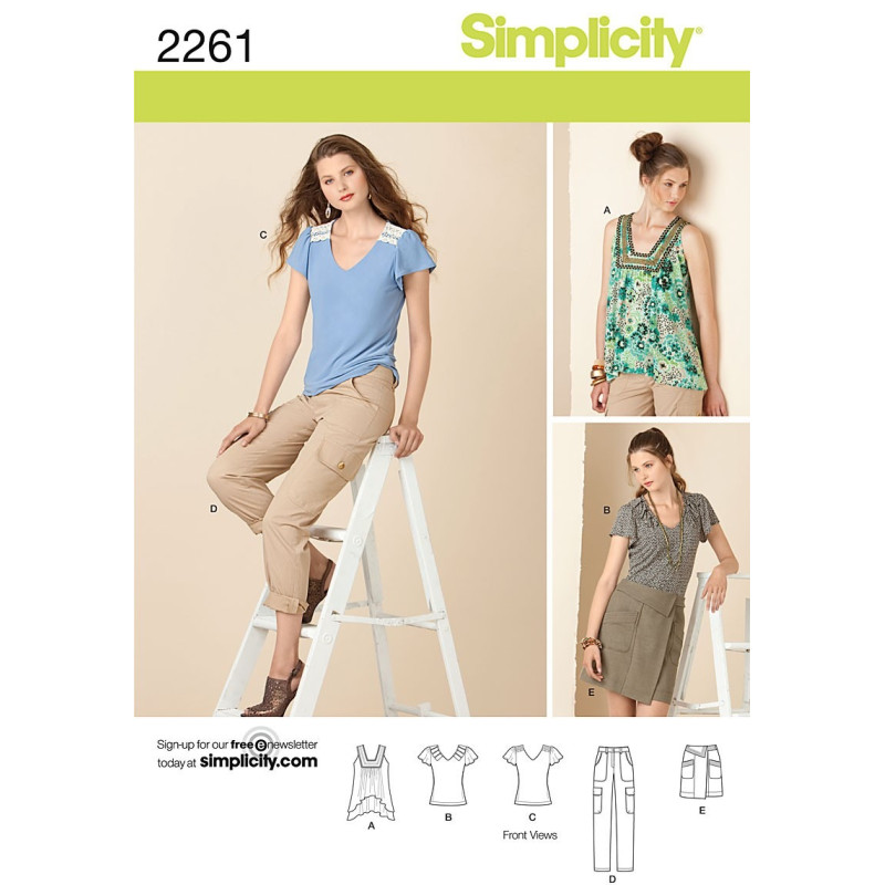 Bluse,nederdel,buks og top Simplicity snitmønster S2261
