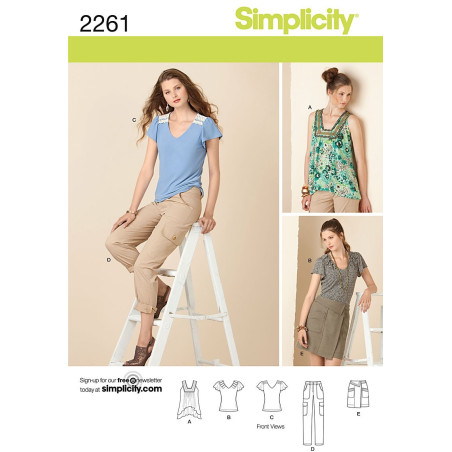 Bluse,nederdel,buks og top Simplicity snitmønster S2261