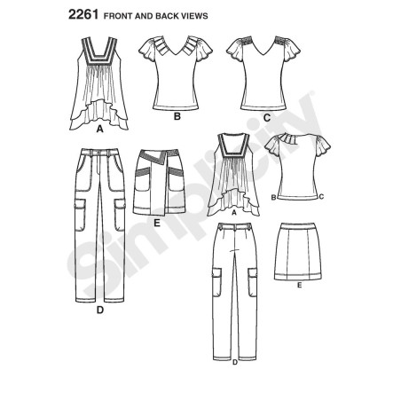 Bluse,nederdel,buks og top Simplicity snitmønster S2261