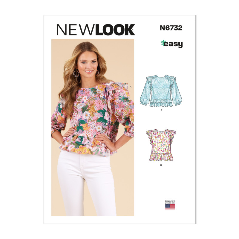Bluse m/flæser New look snitmønster N6732 easy Bluse m/flæser New look snitmønster N6732 easy