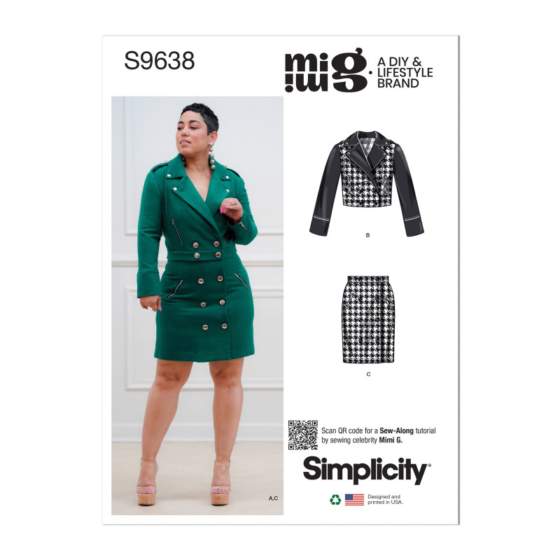 Kort jakke og nederdel også plusmode  Simplicity snitmønster S9638