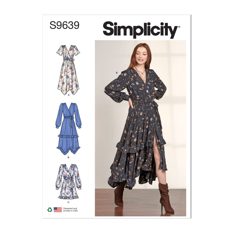 Flæsekjole også plusmode Simplicity snitmønster S9639