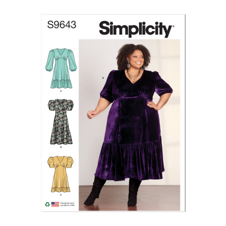 Flæsekjole m/pufærme plusmode  Simplicity snitmønster S9643