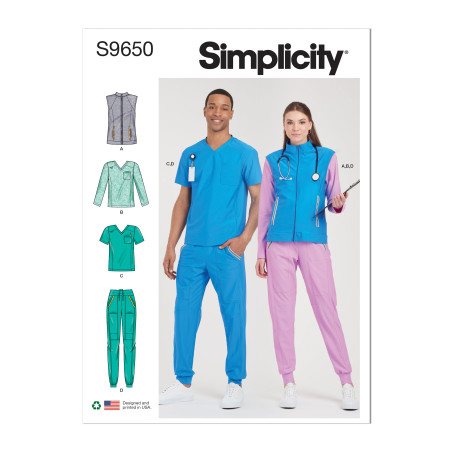 Unisex scrubs Simplicity snitmønster S9650 A