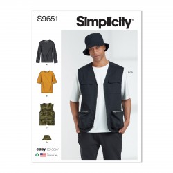 Herre vest bøllehat og t-shirt Simplicity snitmønster S9651
