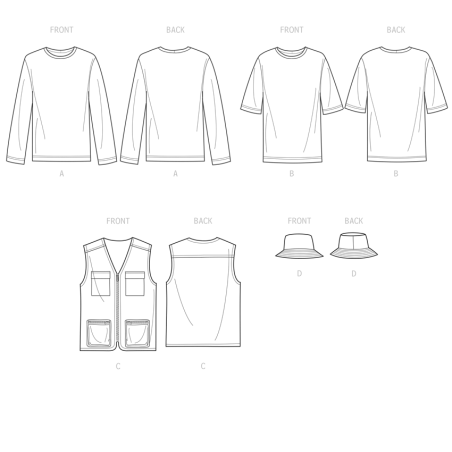 Herre vest bøllehat og t-shirt Simplicity snitmønster S9651