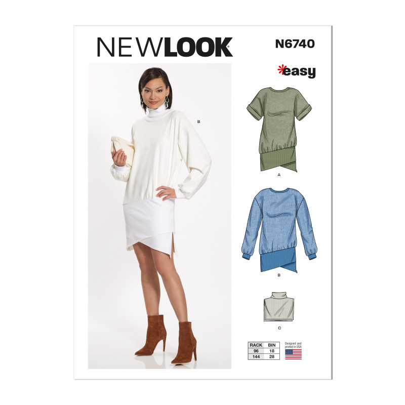 Kjole  m/asymetrisk længde New Look snitmønster 6740