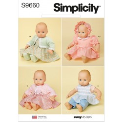 Dukketøj til 38 cm dukke Simplicity snitmønster 9660 Os