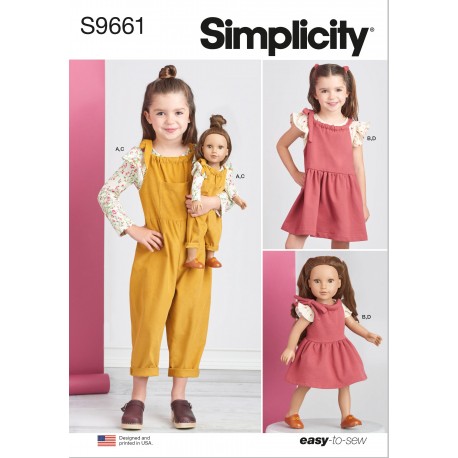 Pige- og dukketøj Simplicity snitmønster 9661 A