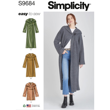 Frakke m/hætte  også plusmode Simplicity snitmønster 9684
