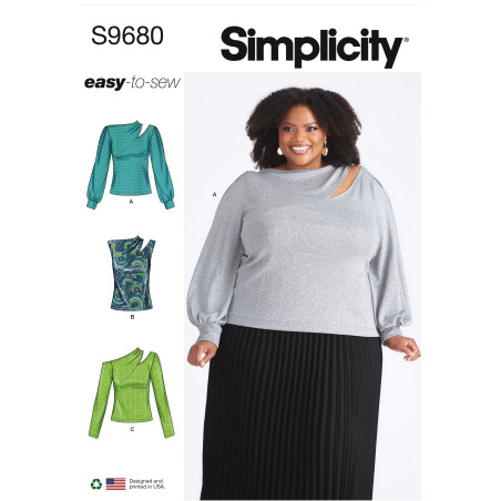 Bluse m/åben skulder PLUSMODE  Simplicity snitmønster S9680
