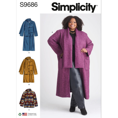 Frakke m/tørklæde plusmode  Simplicity snitmønster 9686