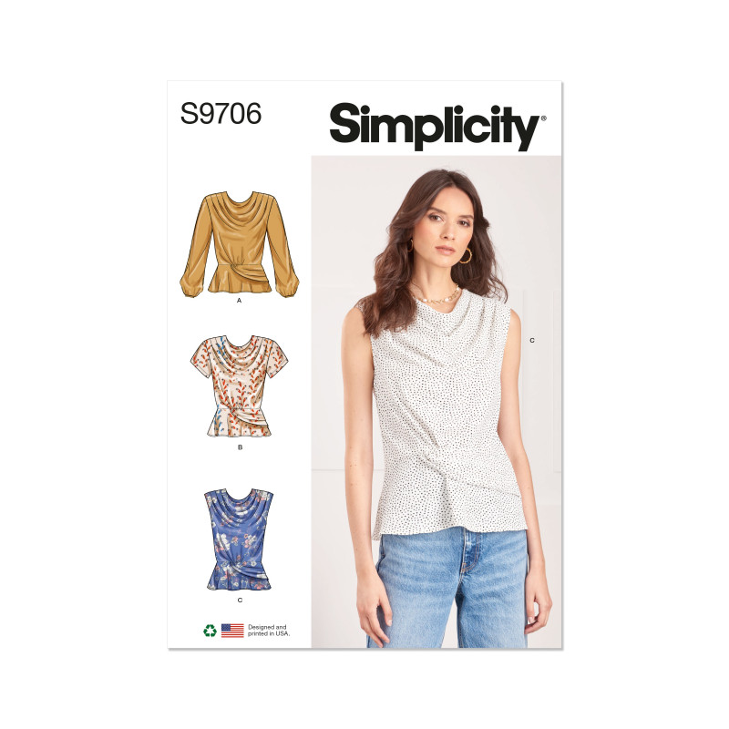 Bluse m/vandfald også plusmode  Simplicity snitmønster 9706