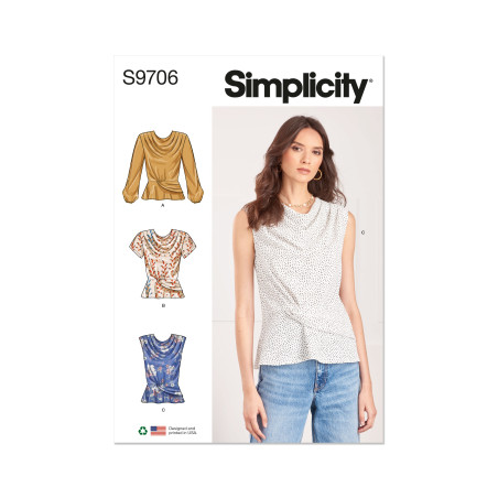 Bluse m/vandfald også plusmode  Simplicity snitmønster 9706