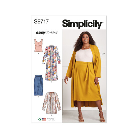 Cardigan top og nederdel plusmode Simplicity snitmønster 9717 easy