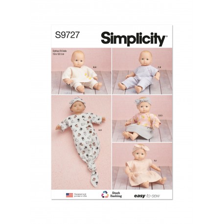 Dukketøj til 38 cm dukke Simplicity snitmønster 9727 os