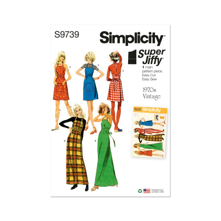 1970´Vintage kjole m/bånd Simplicity snitmønster 9739 A