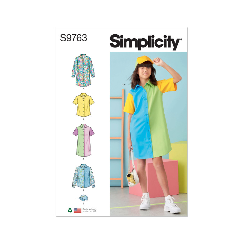 Pigetøj skjortekjole og kasket Simplicity snitmønster 9763 A