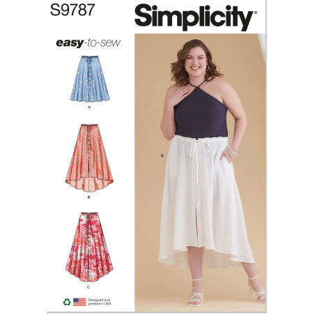 Nederdel  gennemknappet plusmode  Simplicity snitmønster 9786 easy